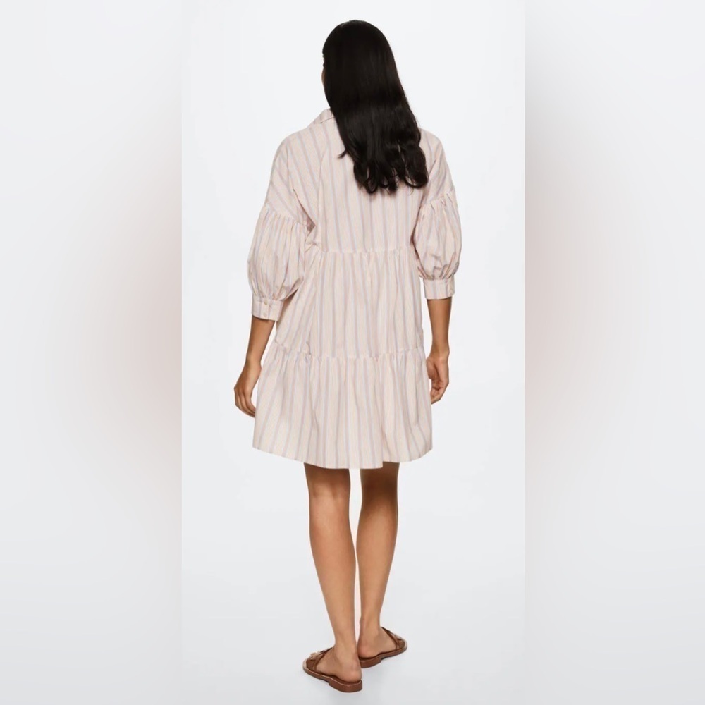 NWT Mango “Gabriela” Striped 100% Cotton Puff Sleeve Dress Size 6 - Picture 2 of 15